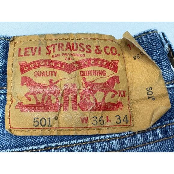 Levi's 501 Men's Straight Leg Button Fly Gray Denim Jeans - Size 36x31 - Picture 6 of 6